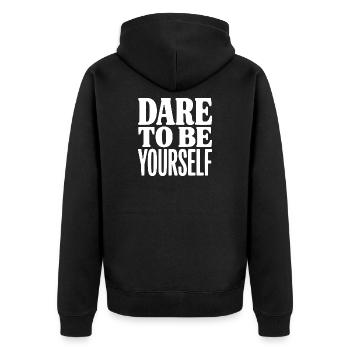 Wage es, du selbst zu sein - Unisex Premium Bio Zip Hoodie - Schwarz - Hinten - Nico (187cm)