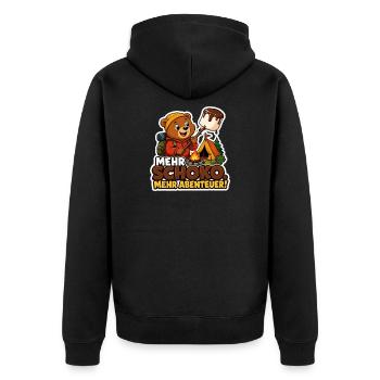Comic Bär mit Schoko Abenteuer am Lagerfeuer - Unisex Premium Bio Zip Hoodie - Schwarz - Hinten - Nico (187cm)