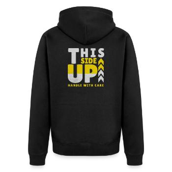 THIS SIDE UP  - Unisex Premium Bio Zip Hoodie - Schwarz - Hinten - Nico (187cm)