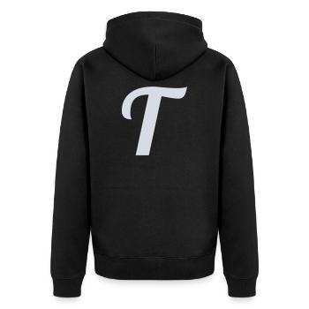 T Buchstabe - Unisex Premium Bio Zip Hoodie - Schwarz - Hinten - Nico (187cm)