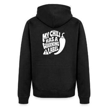 This Chilli Needs a Warning Label – Scharf - Unisex Premium Bio Zip Hoodie - Schwarz - Hinten - Nico (187cm)