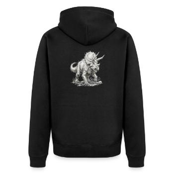 Triceratops Motiv Dinosaurier Urzeit Saurier - Unisex Premium Bio Zip Hoodie - Schwarz - Hinten - Nico (187cm)