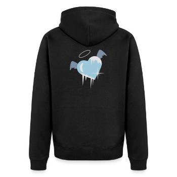 Kaltes Herz mit Heiligenschein,Flügel und - Unisex Premium Bio Zip Hoodie - Schwarz - Hinten - Nico (187cm)