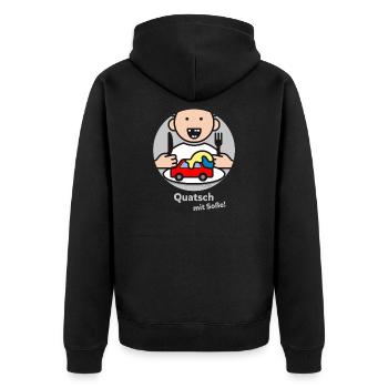 Quatsch mit Soße! mit heller Schrift - Unisex Premium Bio Zip Hoodie - Schwarz - Hinten - Nico (187cm)