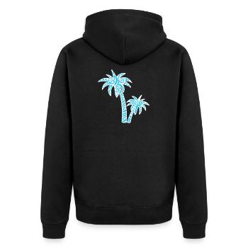 Tropic Wave Abstraktes Palmendesign - Unisex Premium Bio Zip Hoodie - Schwarz - Hinten - Nico (187cm)