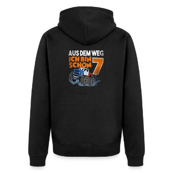 Aus Dem Weg Ich Bin Schon 7 - Unisex Premium Bio Zip Hoodie - Schwarz - Hinten - Nico (187cm)