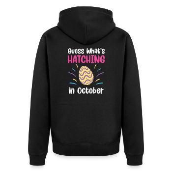 Guess What's Hatching In October Baby Surprise - Unisex Premium Organic Zip Hoodie - black - Back - Nico (187cm)