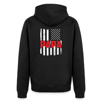 Papa US Vintage Flag Veteran Military Dad Fathers - Unisex Premium Organic Zip Hoodie - black - Back - Nico (187cm)
