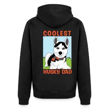 Husky Dog Blue Eyes Dog Owner Huskydad - Unisex Premium Organic Zip Hoodie - black - Back - Nico (187cm)