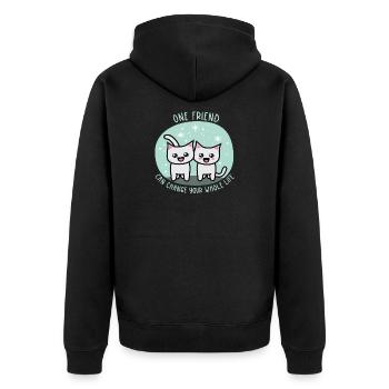 One friend can change your whole life - Unisex Premium Bio Zip Hoodie - Schwarz - Hinten - Nico (187cm)