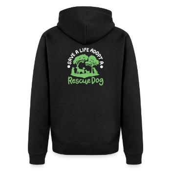 Hunderettung Hundeadoption - Unisex Premium Bio Zip Hoodie - Schwarz - Hinten - Nico (187cm)