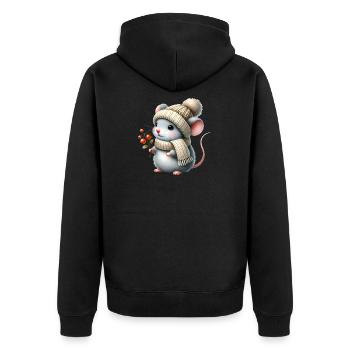 entzückende Maus mit einer warmen Strickmütze - Unisex Premium Bio Zip Hoodie - Schwarz - Hinten - Nico (187cm)