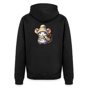entzückende Maus mit einer warmen Strickmütze - Unisex Premium Bio Zip Hoodie - Schwarz - Hinten - Nico (187cm)