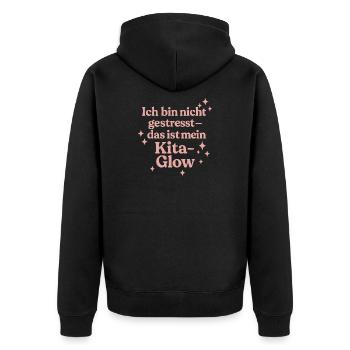 Ich bin nicht gestresst... (rosa) - Unisex Premium Bio Zip Hoodie - Schwarz - Hinten - Nico (187cm)