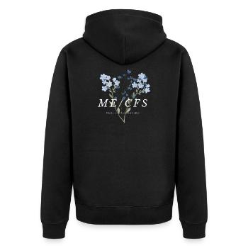 ME/CFS Flowers white - Unisex Premium Organic Zip Hoodie - black - Back - Nico (187cm)