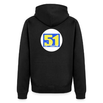 Logo emblématique de La Marne en couleurs vives - Veste à capuche bio Premium Unisexe - noir - Dos - Nico (187cm)