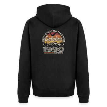 Oktober 1990 Geburtstagsgeschenk - Oktober 1990 - Unisex Premium Bio Zip Hoodie - Schwarz - Hinten - Nico (187cm)