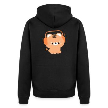 Motif tigre kawaii avec écouteurs - Veste à capuche bio Premium Unisexe - noir - Dos - Nico (187cm)