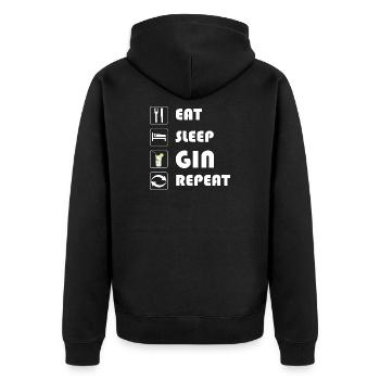 Gin Statement EAT SLEEP GIN REPEAT - Unisex Premium Bio Zip Hoodie - Schwarz - Hinten - Nico (187cm)