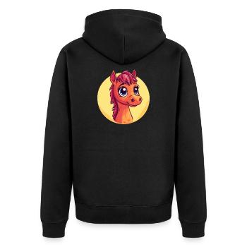 Dessin animé de portrait de poney câlin - Veste à capuche bio Premium Unisexe - noir - Dos - Nico (187cm)