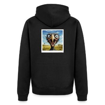 Bizarre ostrich face in the savannah - Unisex Premium Organic Zip Hoodie - black - Back - Nico (187cm)