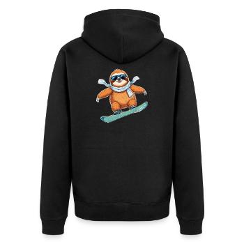 Snowboard Faultier Winter Cool Lustig Cartoon - Unisex Premium Bio Zip Hoodie - Schwarz - Hinten - Nico (187cm)