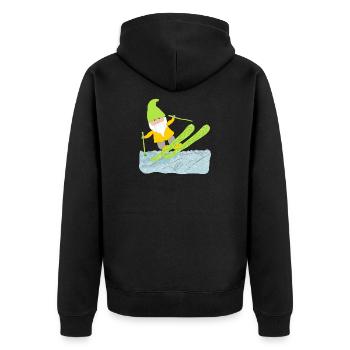 Dwarf skiing, old ski bunny, yellow, green - Unisex Premium Organic Zip Hoodie - black - Back - Nico (187cm)