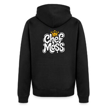 Chef Moss Graffiti Krone - Unisex Premium Bio Zip Hoodie - Schwarz - Hinten - Nico (187cm)