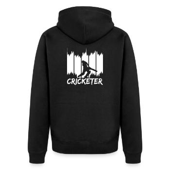 Lustiger Kricketspieler - Unisex Premium Bio Zip Hoodie - Schwarz - Hinten - Nico (187cm)