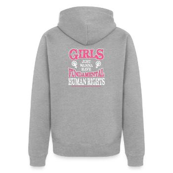 Grundrechte Feminist Tee - Unisex Premium Bio Zip Hoodie - Grau meliert - Hinten - Nico (187cm)