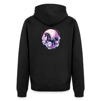 Lunar Unicorn with Skulls and Flowers - Unisex Premium Organic Zip Hoodie - black - Back - Nico (187cm)