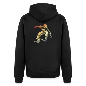 Skateboarder Junge Vintage Look - Unisex Premium Bio Zip Hoodie - Schwarz - Hinten - Nico (187cm)