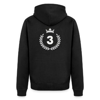 3_kranz_krone- - Unisex Premium Bio Zip Hoodie - Schwarz - Hinten - Nico (187cm)