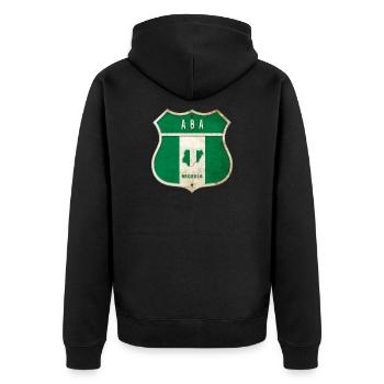 Aba Nigeria Flaggen Wappen Design - Unisex Premium Bio Zip Hoodie - Schwarz - Hinten - Nico (187cm)
