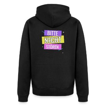 Bitte Nicht Stören - Unisex Premium Bio Zip Hoodie - Schwarz - Hinten - Nico (187cm)