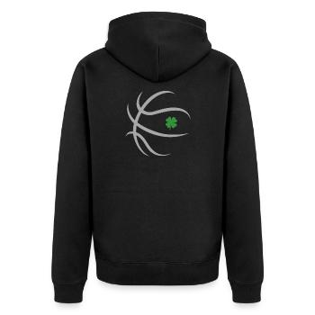 Boston Lucky Basketball Shamrock Fan-Trikot - Unisex Premium Bio Zip Hoodie - Schwarz - Hinten - Nico (187cm)