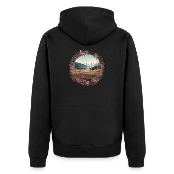 Faithful to the End - Unisex Premium Bio Zip Hoodie - Schwarz - Hinten - Nico (187cm)