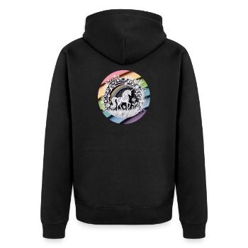 Niedliches Einhorn Regenbogen Scherenschnitt - Unisex Premium Bio Zip Hoodie - Schwarz - Hinten - Nico (187cm)