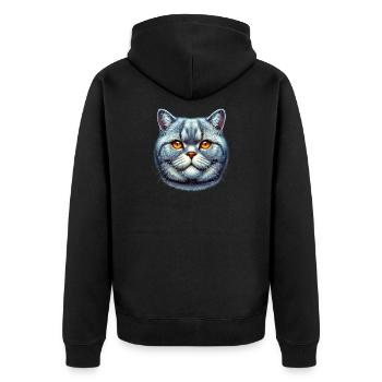 Britisch Kurzhaar Katze - Unisex Premium Bio Zip Hoodie - Schwarz - Hinten - Nico (187cm)