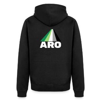 Aromantik, aromatisch, aro - Unisex Premium Bio Zip Hoodie - Schwarz - Hinten - Nico (187cm)