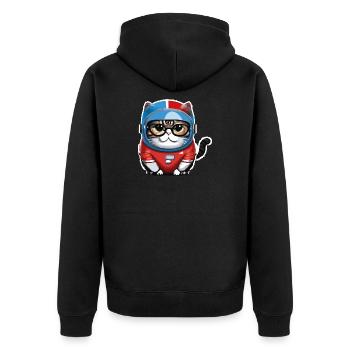 Katze Weltraum Space Cat Astronaut - Unisex Premium Bio Zip Hoodie - Schwarz - Hinten - Nico (187cm)