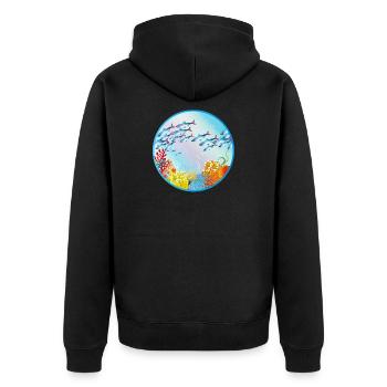 Schwarm bunter Fische im Korallenriff - Unisex Premium Bio Zip Hoodie - Schwarz - Hinten - Nico (187cm)