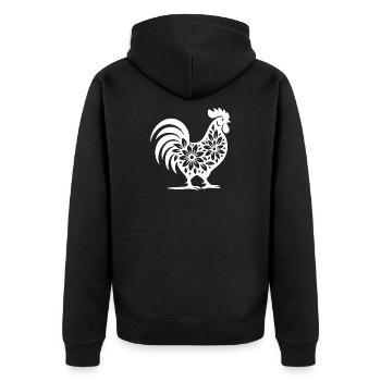 Blumen Folk Hahn Design - Unisex Premium Bio Zip Hoodie - Schwarz - Hinten - Nico (187cm)