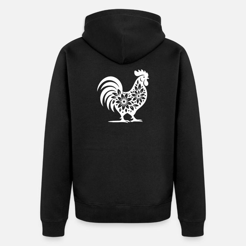 Blumen Folk Hahn Design - Unisex Premium Bio Zip Hoodie - Schwarz