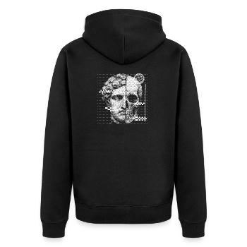 Digital Skull Portrait with Globe Accent - Unisex Premium Organic Zip Hoodie - black - Back - Nico (187cm)