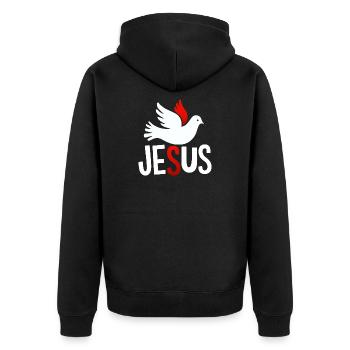 Friedens-Taube Jesus - Unisex Premium Bio Zip Hoodie - Schwarz - Hinten - Nico (187cm)