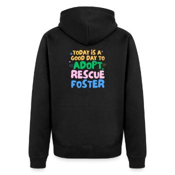 ADOPTIEREN SIE DON'T SHOP - Unisex Premium Bio Zip Hoodie - Schwarz - Hinten - Nico (187cm)