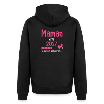 Mama im Jahr 2027 Geschenk für werdende Mama - Unisex Premium Bio Zip Hoodie - Schwarz - Hinten - Nico (187cm)
