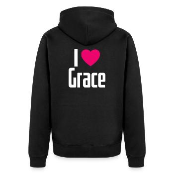 J’aime Grace Coeur rose J’aime Grace - Veste à capuche bio Premium Unisexe - noir - Dos - Nico (187cm)