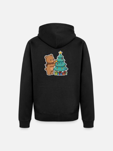 Weihnachtsbär mit Weihnachtsbaum und Geschenken - Unisex Premium Bio Zip Hoodie - Schwarz